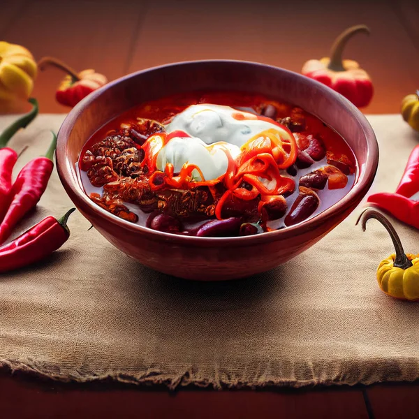 Sopa Tradicional Feijão Tomate Mexicana Espanhola — Fotografia de Stock