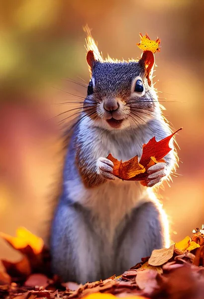 Süßes Eichhörnchen Herbst Sommer Nahaufnahme — Stockfoto
