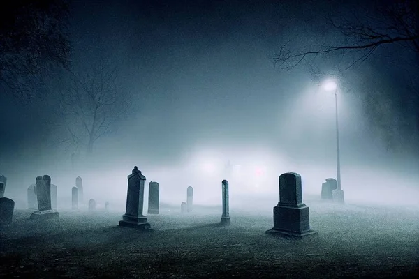 Cementerio Oscuro Abandonado Vista Las Lápidas Antiguas — Foto de Stock