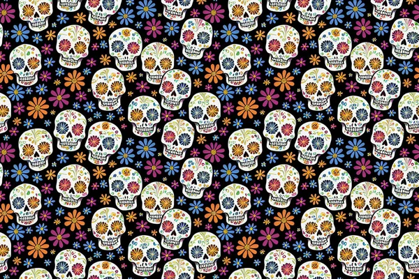 Sugar skull. Day of the Dead, repeating wallpaper. Muerte theme