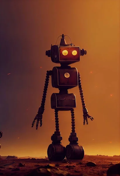 Starý Zbytečný Ztracený Osamělý Robot Cizí Planetě — Stock fotografie