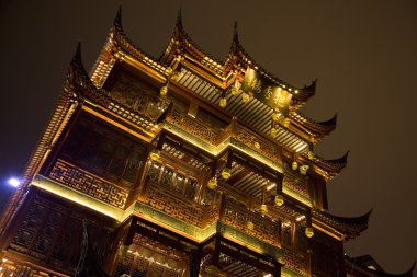 geleneksel yapılar eski şehir, nanshi, gece aydınlandı shanghai, Çin