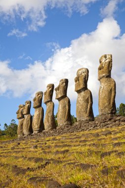Deniz, rapa nui, Paskalya Adası, Şili yüzleşmeye tek moai olan ahu akivi moai görüntüleme.