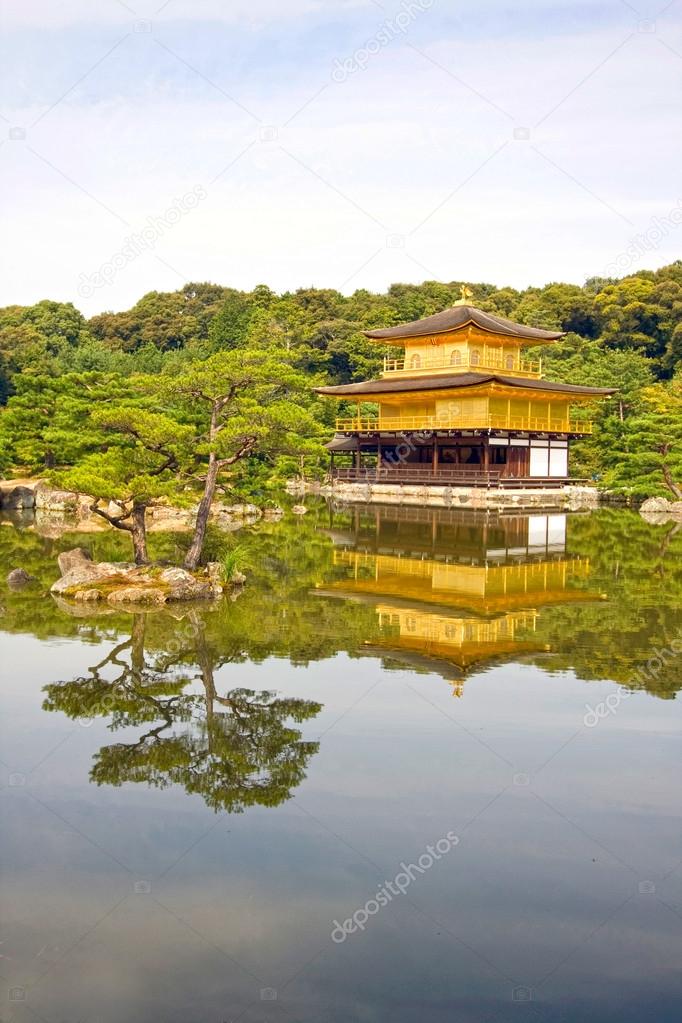 Reflections of the zen buddhist Temple of the Golden Pavillion (kinkaku-ji), Kyoto, Japan.