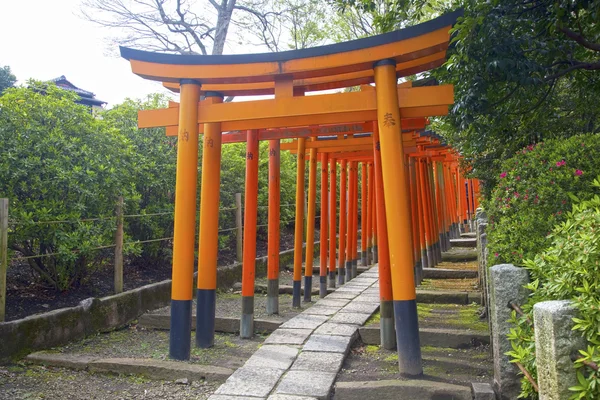 Ряды ворот Тори в храме Нэдзу, Бункё, Токио, Япония . — стоковое фото