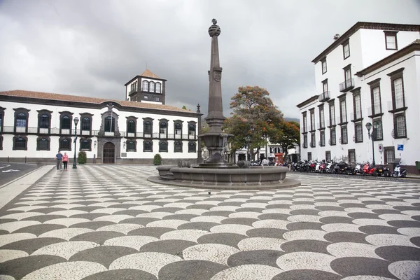 Över kommunala torget (praca municipo) med rådhuset, funchal, madeira, portugal. — Stockfoto