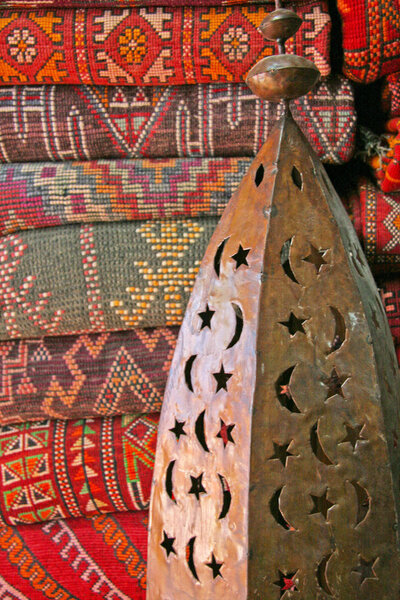 Traditional hand made lantern & rugs, Morocco.