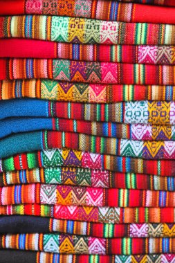 South American hand made colourful fabric, Peru.