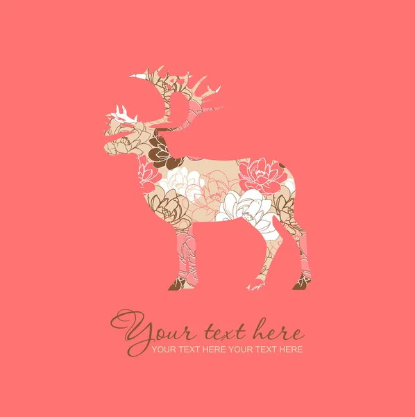 Floral deer card. — Stock Vector