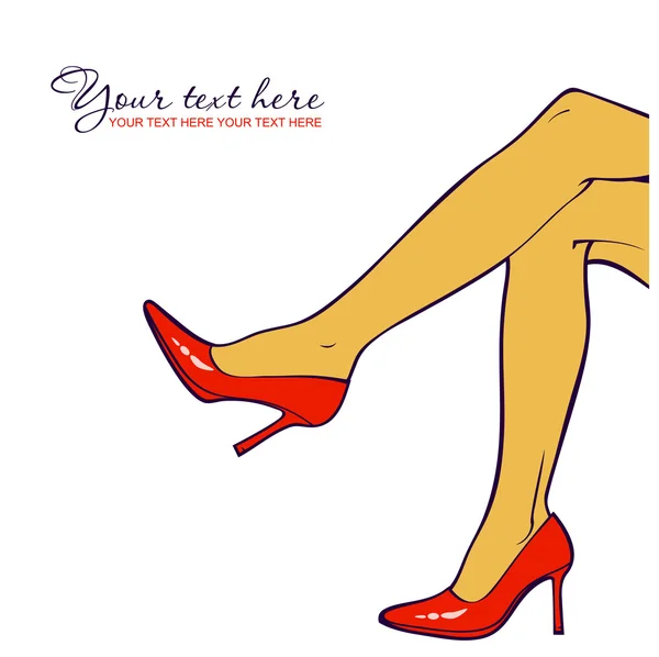 Pie de mujer y zapatos rojos . — Vector de stock