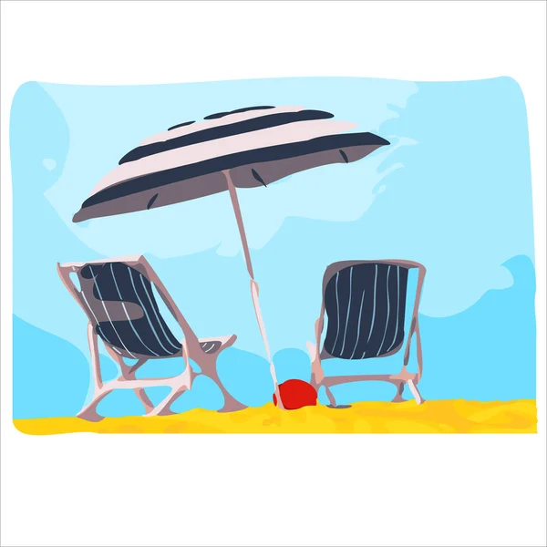 Cadeira deck com guarda-chuva . — Vetor de Stock