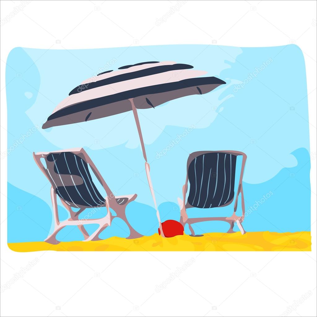 Deck chair with umbrella.