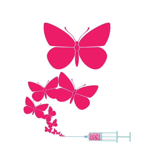Syringe with butterfly. — Stock Vector
