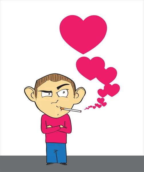 Smoking man with hearts. — Stock Vector