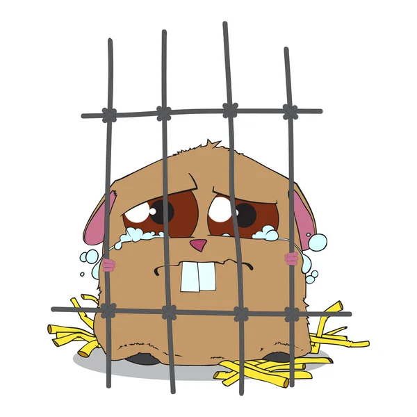 Crying hamster in a cage. — Stock Vector