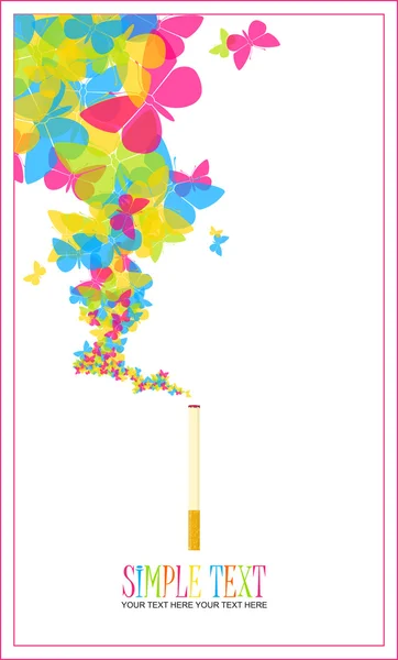 Cigarette with butterflies instead of a smoke. — Stock Vector