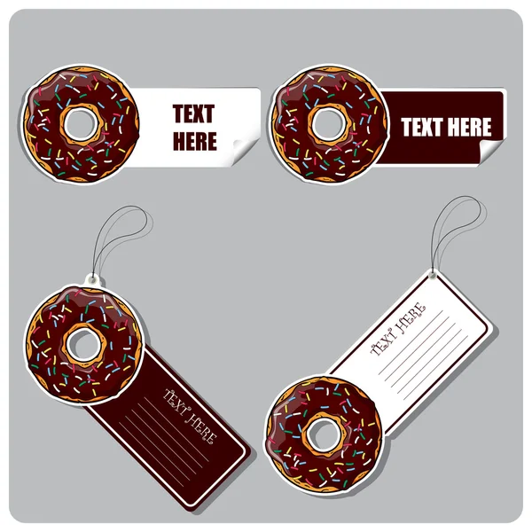 Vector set of tags and stickers with donut. — Stock Vector