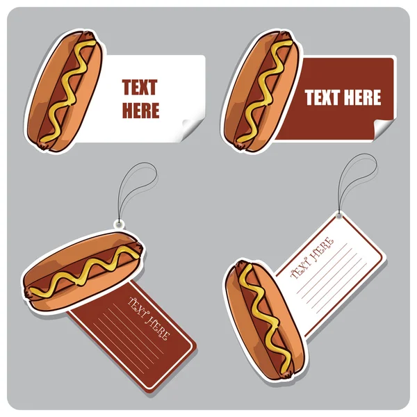 Vector set of tags and stickers with hotdogs. — Stock Vector