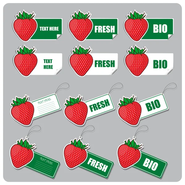 Vektor uppsättning etiketter och klistermärken med jordgubbar — Stock vektor