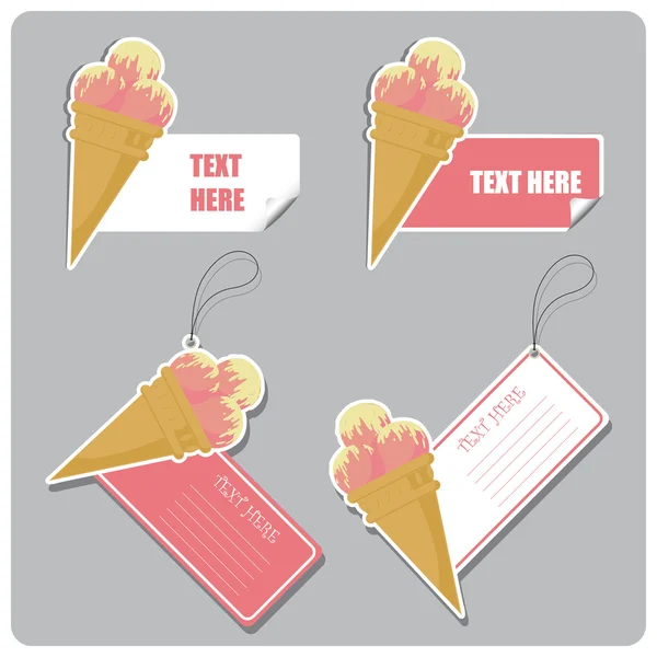 Vector set of tags and stickers with icecream cone. — Stock Vector