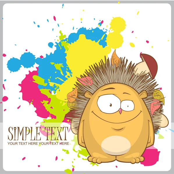 Cartoon hedgehog on a withe background with blots. — Stock Vector