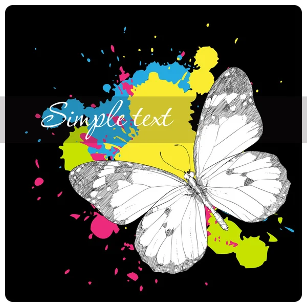 Butterfly on a black background with blots. — Stock Vector