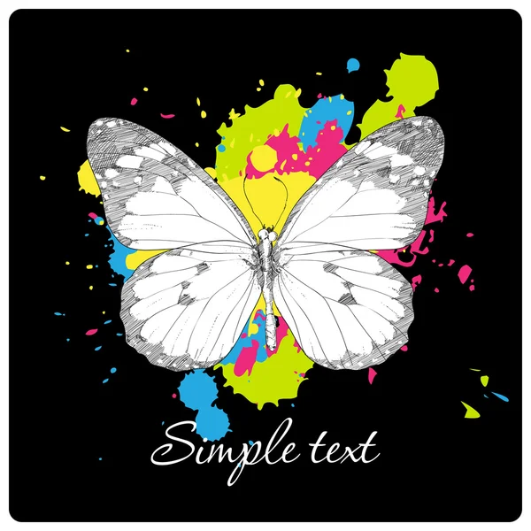 Butterfly on a black background with blots. — Stock Vector