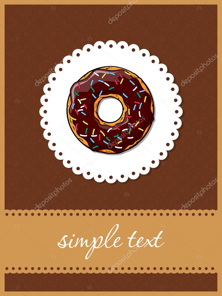 Doughnut greeting card with ornamental background.
