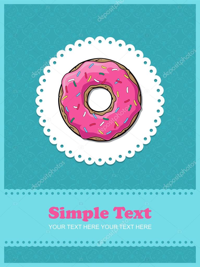 Doughnut greeting card with ornamental background.