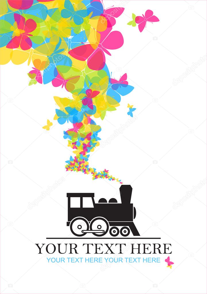 Abstract vector illustration with locomotive and funny smoke.