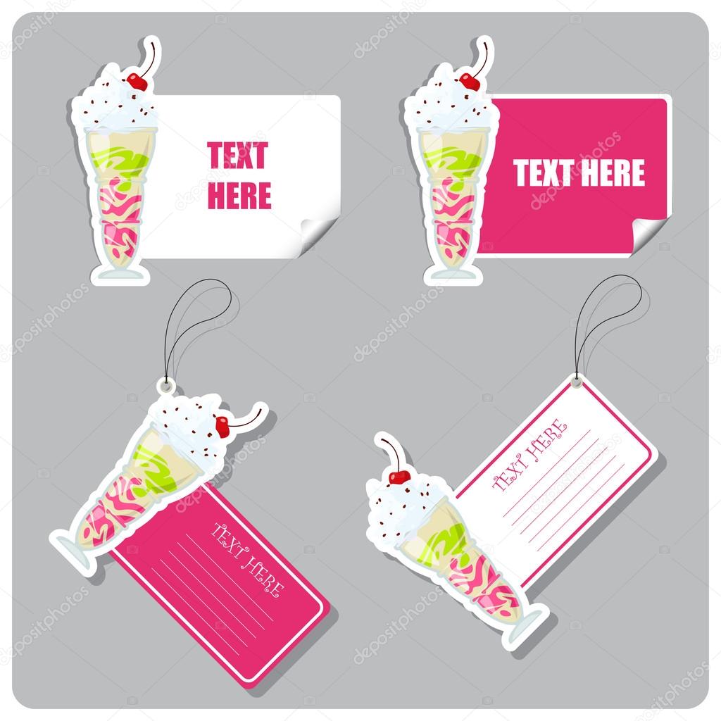 Vector set of tags and stickers with milkshake .
