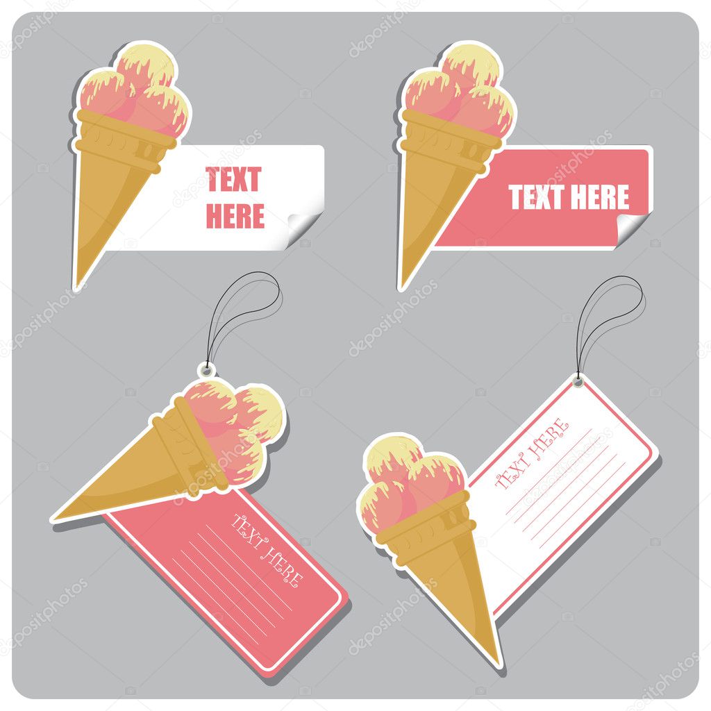 Vector set of tags and stickers with icecream cone.