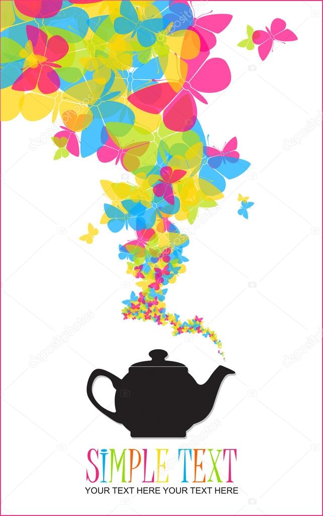 Abstract illustration of teapot with butterflies.