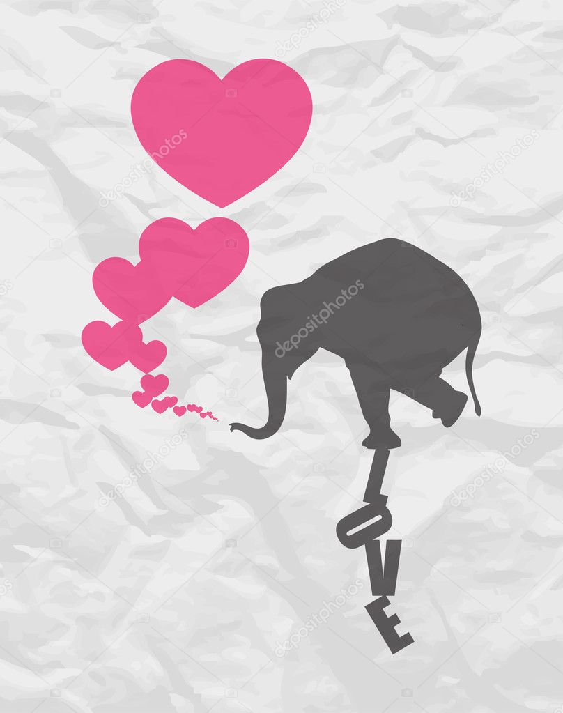Abstract vector illustration with elephant and hearts.
