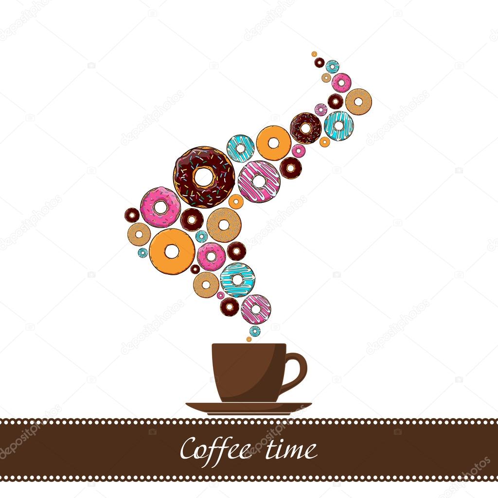 Abstract vector illustration of coffee-cup with donut.