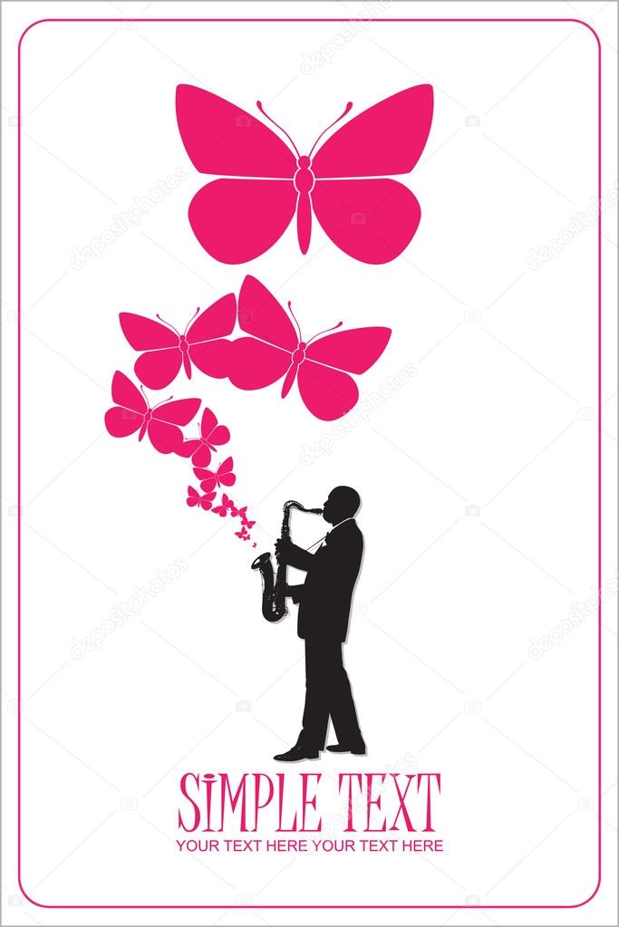 Saxophonist with butterflies vector illustration.