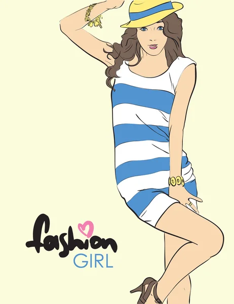 Chica de moda en estilo de boceto. Ilustración vectorial . — Vector de stock