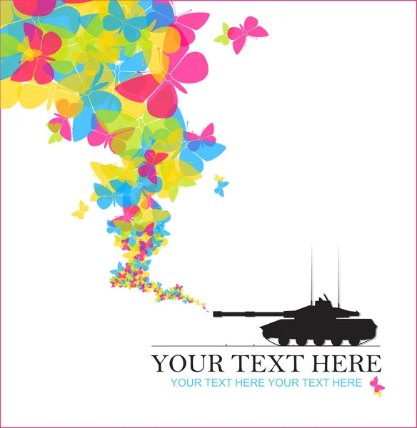 Abstract vectorillustratie met tank en vlinders. plaats voor uw tekst. — Stockvector