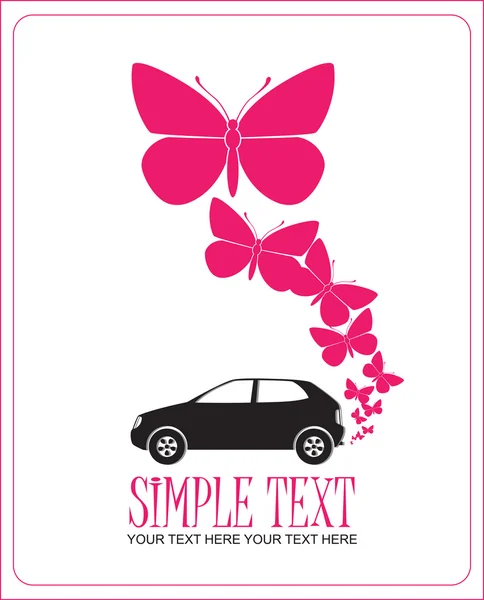 Ilustración abstracta vectorial con coche y mariposas. Lugar para su texto . — Vector de stock