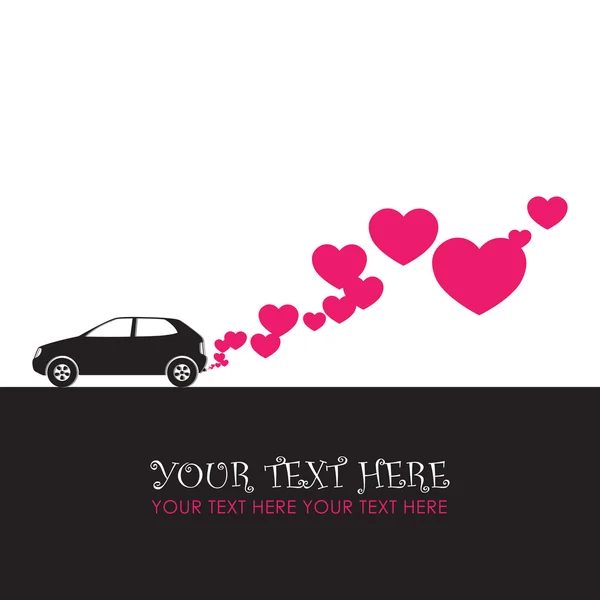 Ilustración abstracta vectorial con coche y corazones. Lugar para su texto . — Vector de stock