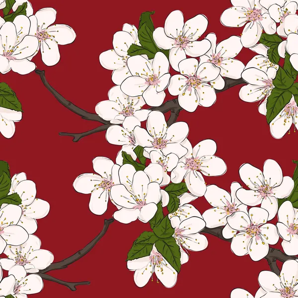 Motif floral sans couture avec des fleurs de cerise. Vecteur — Image vectorielle