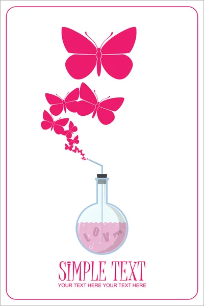 Abstract vector illustration of flask and butterflies. Lugar para o seu texto . — Vetor de Stock