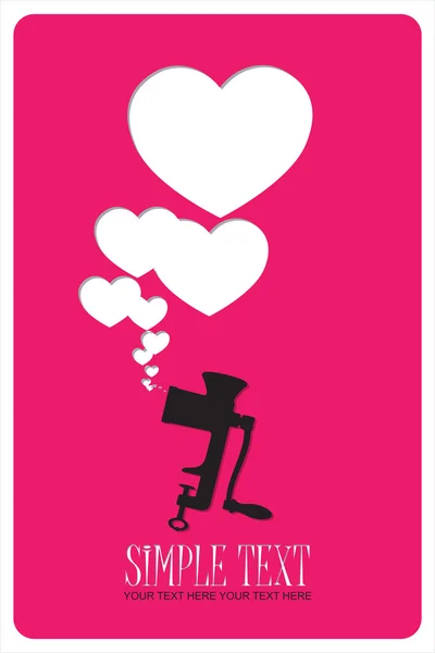 Abstract vector illustration of old meat-grinder and hearts. Place for your text. — Stock Vector