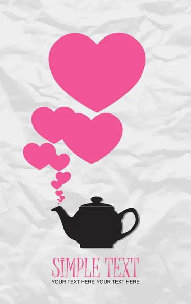 Abstrakte Illustration einer Teekanne mit Herzen auf einem Papier-Hintergrund. Platz für Ihren Text. — Stockvektor