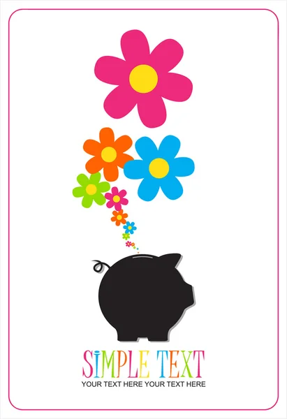 Sparschwein mit Blumen. Vektorillustration. — Stockvektor