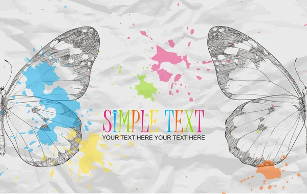 Butterfly on a paper-background with blots. Vector illustration. Place for your text. — Stock Vector