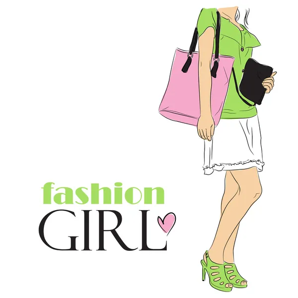 Vector illustration of fashion girl in sketch-style. — Stock Vector