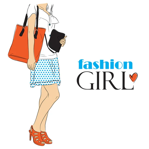Vector illustration of fashion girl in sketch-style. — Stock Vector