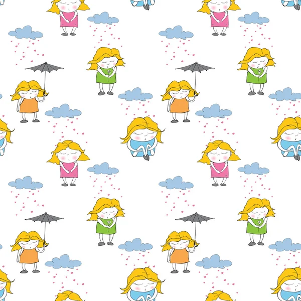 Seamless texture with sleeping girls on a white background. Vector illustration. — Stock Illustration Seamless texture with sleeping girls on a white background. Vector illustration. Royalty Free Stock Illustrations