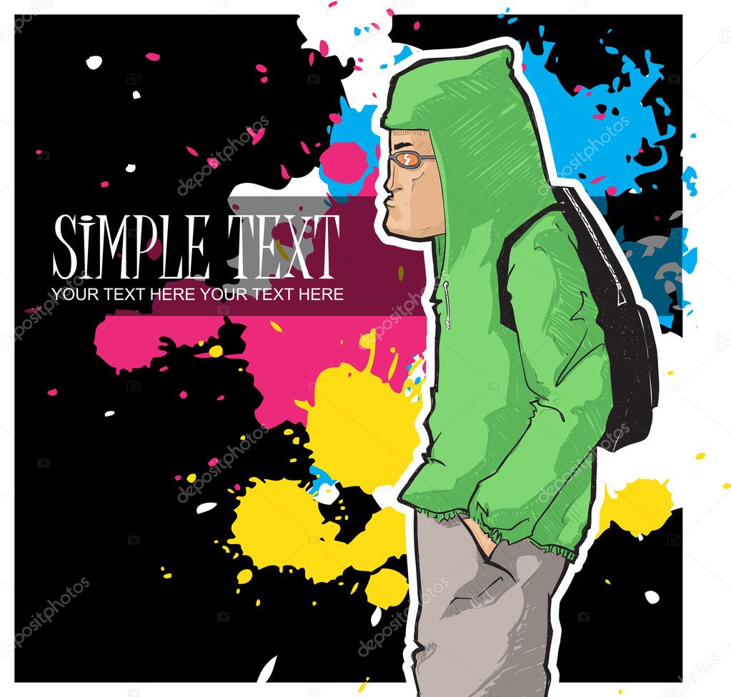 Graffiti character in sketch-style. Vector illustration. Place for your text.